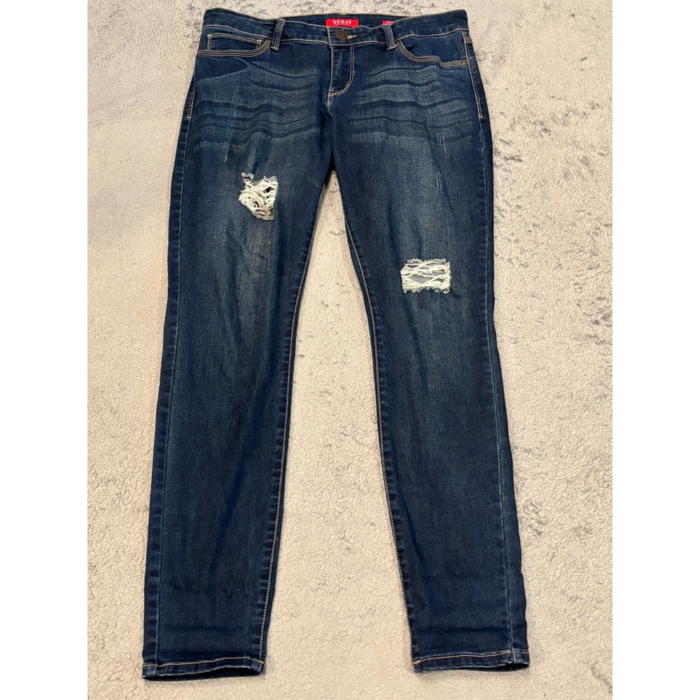 Guess Sienna Curvy Fit Skinny Jeans Dark Wash Distressed Q8PA07D4FX0 Size 32